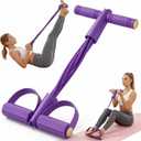 8-Tube Pedal Resistance Band with Handle, Foot Pedal Resistance Band, Versatile Manual Tension Training Pedal for Home Workouts, Targets Legs, Back, Arms, Core (Purple)