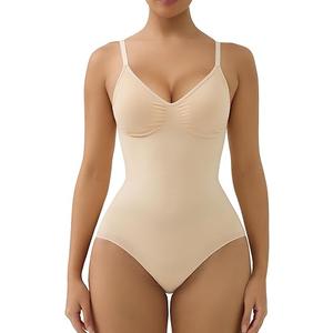 SHAPERX Women's Bra Free Bodysuits Tummy Control Shapewear Mid Thigh Body Shaper with Removable Pads
