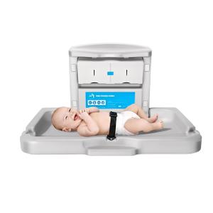 Baby Changing Station Wall Mounted,Commercial Baby Changing Station with Safety Strop,Foldable Wall Mounted Changing Table for Commercial Bathroom,Suitable for Commercial, Hotels & Airports