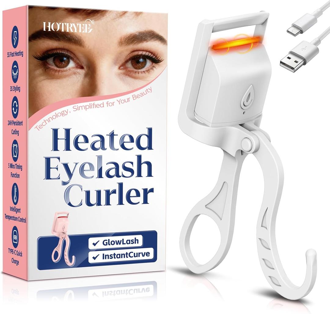 Heated Eyelash Curler, 5s Fast Heating Electric Eyelash Curler, Safe Anti-Burn Eyelash Curlers with Silicone Pad, Type-C Quick Charge, Intelligent Temp Control, 24H Long-Lasting Curls (White)