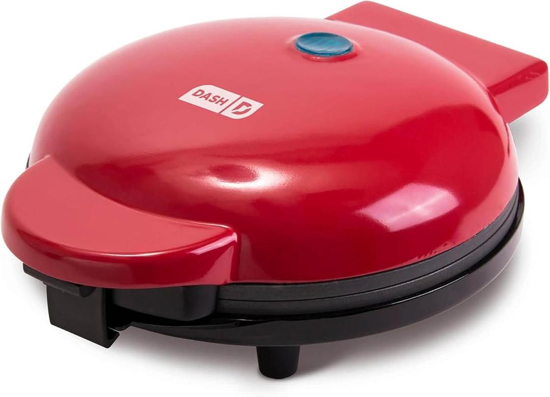 Dash Round Express Electric - Pancake Maker & Eggs Griddle System - Healthy Breakfast Maker - Quick Heat-Up & Easy Cleanup - nonstick surface - Red (with Indicator Light + Included Recipe Book)