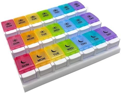 EZY DOSE Weekly (7-Day) Pill Case, Daily Medicine Planner, Vitamin Organizer Container, Large Push Button Compartments, Easy to Use, 3 Times a Day, Spring Open Design, Rainbow Lids, BPA Free : Everything Else