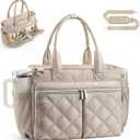 TOPEAST Teacher Tote Bag for Women, Lightweight Laptop Work Bag Quilted Travel Handbag with Cup Holder for Nurse Student
