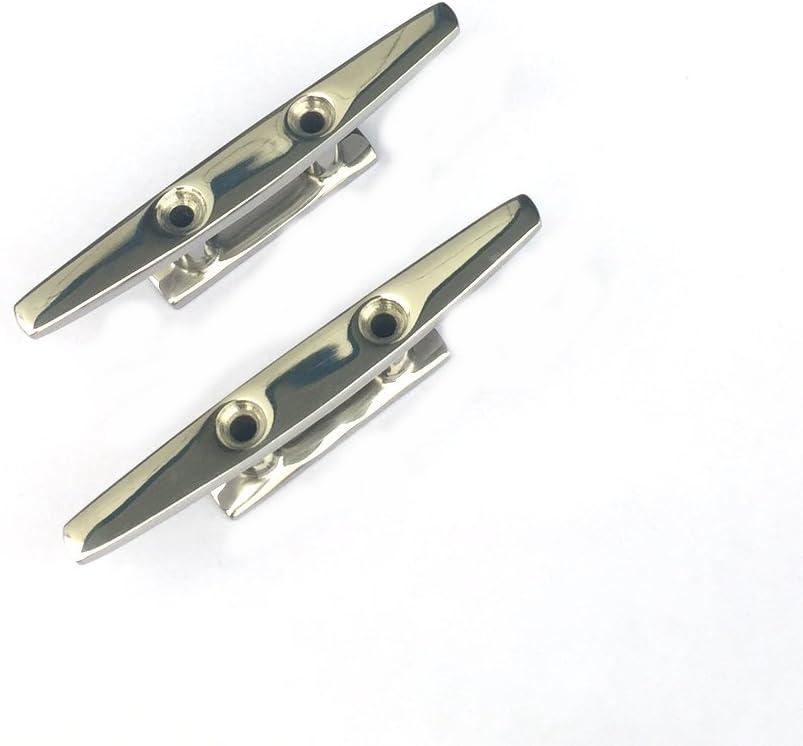 Stainless Steel Low Flat Top Boat Cleat,Marine Grade AISI316 Boat Deck Rope Tie 4",Silver-2Pcs.