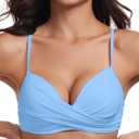RELLECIGA Womens Underwire Bikini Top Molded Push Up Swim Top Only Swim Bra (Blue, L)