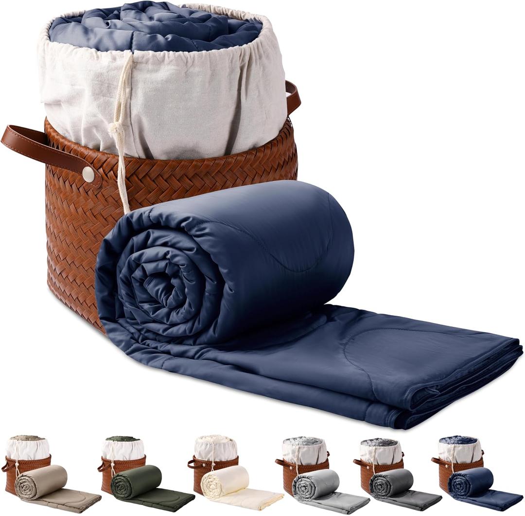 Silk Comforter Queen Size | 100% Mulberry Silk Fill with Organic Bamboo Viscose Shell | Summer Cooling Blanket for Hot Sleepers, Lightweight Breathable All-Season Bedding (Blue, 90"x90"), Full / Queen