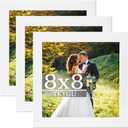 8x8 Picture Frame Set of 3, Made of Real Glass for 8x8 White wood Frames, Wall and Tabletop Display Photo Frame for Gallery Family Wedding Memorial Pic Frame Best Gift