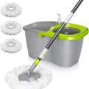 MASTERTOP Mop and Bucket with Wringer Set, Spin Mop Cleaning System with 3 Mop Pads,Spinning Mop Bucket for Floor Cleaning, 50.4" Extended Handle (Gray + Green)