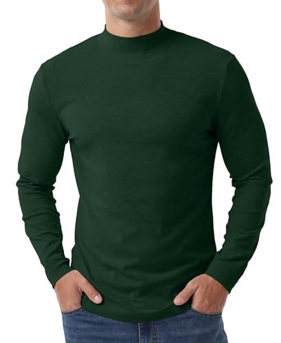Askdeer Men's T-Shirts Cotton Mock Turtleneck Long Sleeve Shirts Lightweight Thermal Pullover Sweaters Dark Green Size Large