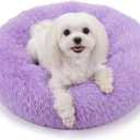 Calming Donut Dogs Beds for Small Dogs Washable,23inch Plush Round Pet Bed for Cozy Sleep,Fluffy Faux Fur Large Cat Bed,Fits up to 25 lbs Pets,Purple