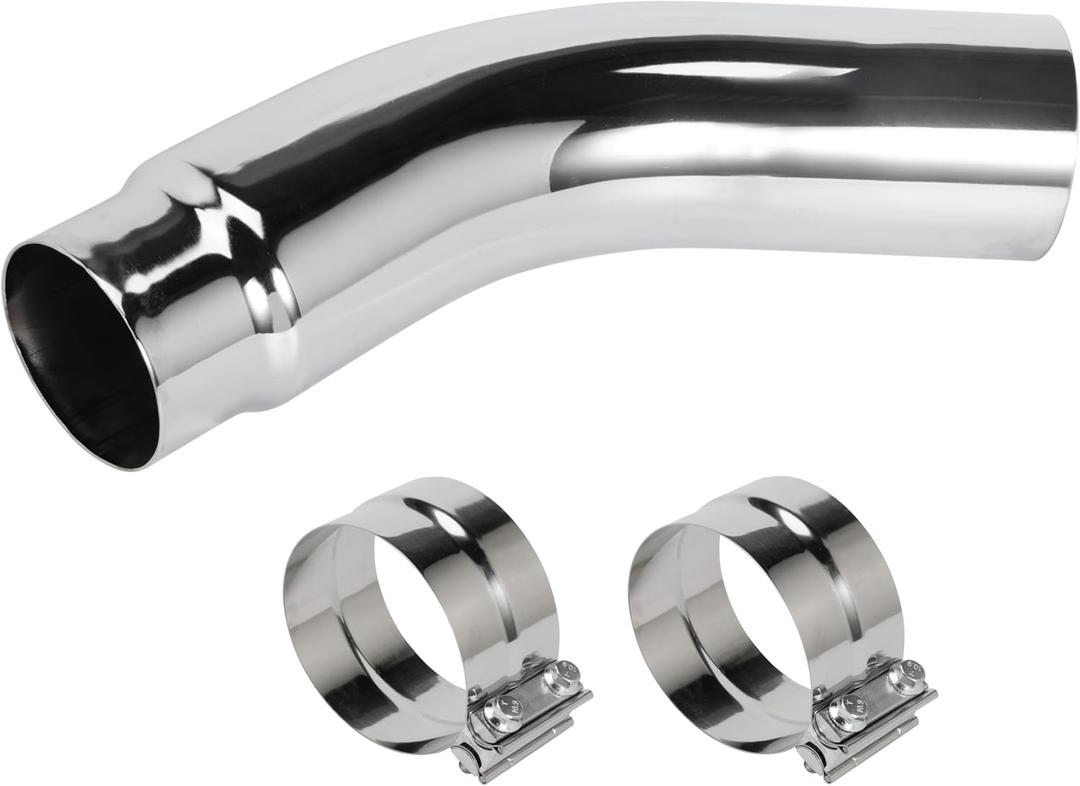 5 Inch Diesel Exhaust Elbow Tip, 5" Inlet to 6" Outlet, 23" Long Chrome Exhaust Pipe Elbow 2pcs 5'' Exhaust Clamps