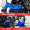 Mechanic Creeper 40inches 3-in-1 Z Seat 480lbs Capacity, Foldable Garage Chair Adjustable Rolling Black with 6pcs Wheels Roller, Lay Down Sit Lean Back, Under Car Shop Auto Repair, Man Gift