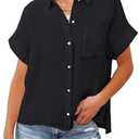 Lingjiazi Womens Short Sleeve Button Down Shirts V Neck Collared Blouses Tops for Women, Size: S