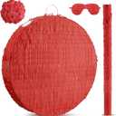 Jenaai 16 Inch Round Red Piñata Large circle Blank Piñata with Stick, Blindfold and Confetti for Adults and Kids' Birthday Parties Game DIY Wedding Celebration Baby Shower Carnival Party Supplies