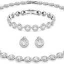 Swarovski Crystal Authentic Angelic All Around Set of Necklace, Bracelet and Earrings, White, Rhodium Finish- Women's Hypoallergenic Sparkling Jewelries - Nickel Free Crystal Jewelry Collection