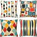 Worltoldb Throw Pillow Covers Set of 4 Decorative Soft Linen Fabric Square Cushion Case for Room Bedroom Sofa Car 18x18 (Mid Century, 18"x18")