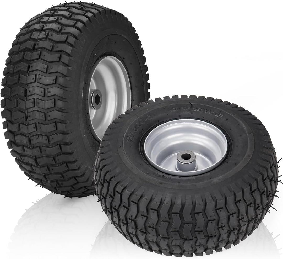 15x6.00-6" Front Turf Tire and Wheel for Craftsman Riding Mowers | 3" Centered Hub | Bore ID 3/4" | 400lbs Capacity | Natural Rubber 4 Ply with Tube 2PCS