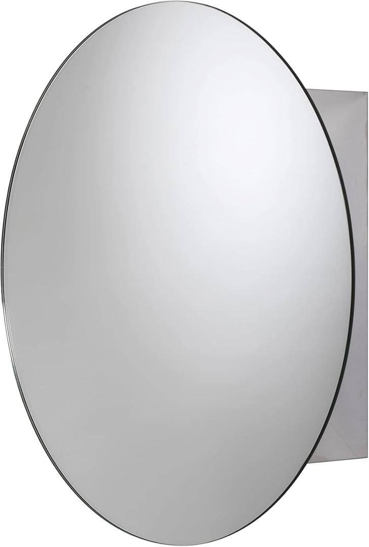 Croydex Severn Round Stainless Steel Medicine Cabinet with Mirrored Door, Fixed Shelf-Fully Assembled Medicine Cabinet, Discreet Storage Solution-Circular Medicine
