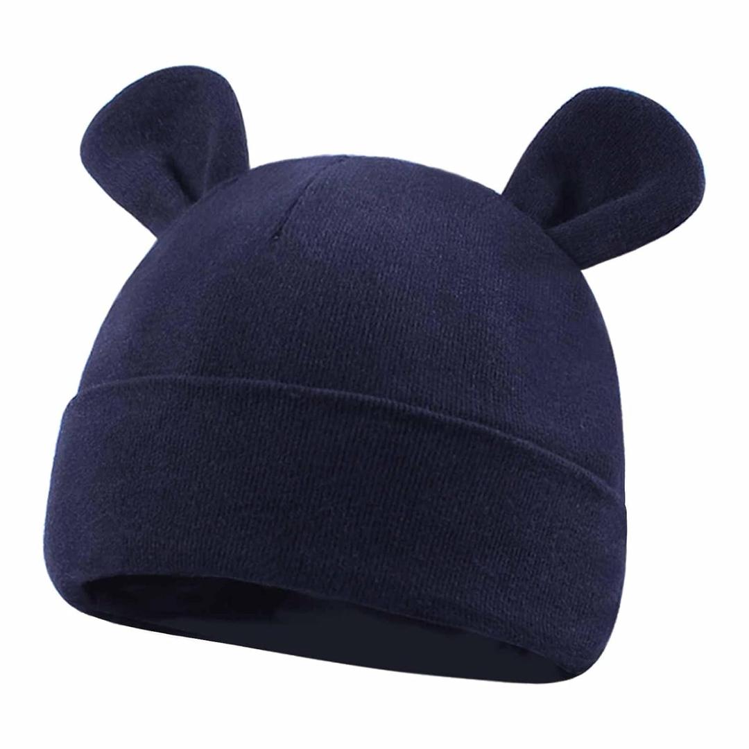 2 x Duoyeree Baby Hat Newborn Hat Adorable Cotton Bear Ear Beanie Cap for Infant Girl Boy 0-6 Months Navy