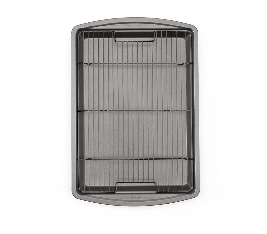GoodCook 15” x 10.5” Nonstick Carbon Steel Baking Pan & Raised Wire Rack – Pizza Crisper, Crispy Bacon, Multipurpose Cooking Sheet Pan, Cooling Rack, Kitchen Cookware Set, Dishwasher Safe, Dark Grey