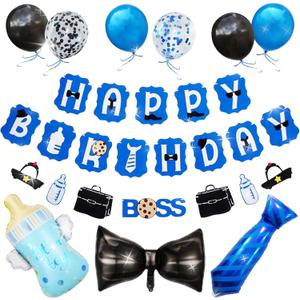 Boss Boy Birthday Party Decorations Happy Birthday Banner,Bow,Tie,Bottle Teat Balloon For Boy BOSS boy Party Favor Supplies