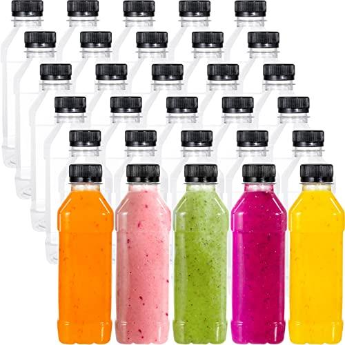WUWEOT 30 Pack Plastic Juice Bottle, 12 Oz Clear Empty Milk Bottles, Reusable Bulk Beverage Containers with Tamper Evident Caps Lids