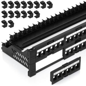 Everest 48 Port Keystone Patch Panel (4-Pack) - Removable 6-Port Panels - Use with Slim Profile Keystones ONLY (Wider Jacks May not fit Side by Side) - 16 Blank Keystone Jack Inserts Included