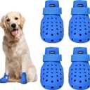 Dog Shoes for Hot Pavement, Non-Slip Waterproof Dog Crocs, Dog Booties Sandals for Medium Dogs, Easy ON & Off Adjustable Easy-Clean Boots for Beach Outdoor Blue, Size M: (2.1x1.8)(L*W)