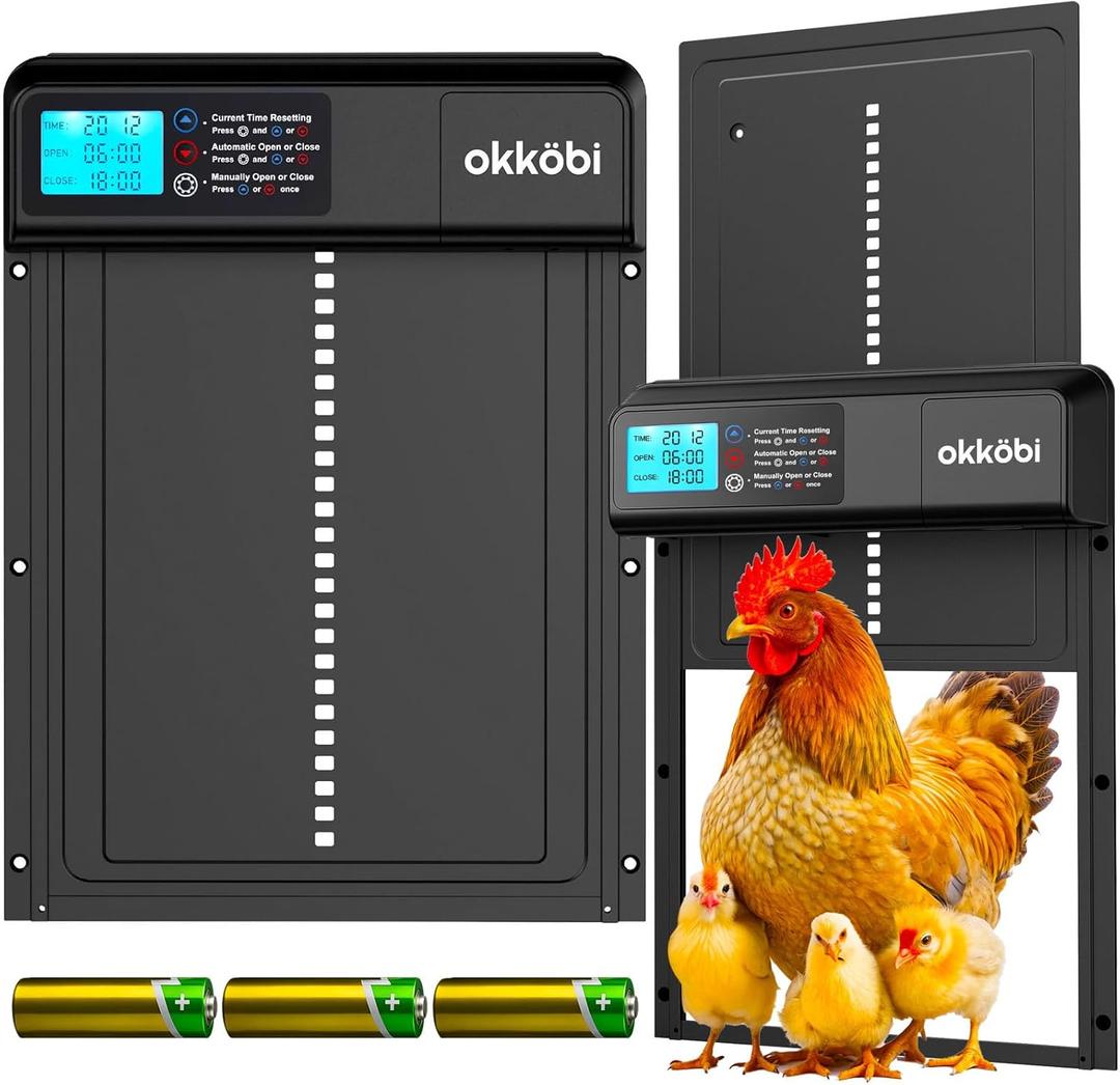 Automatic Chicken Coop Door  Coop Door Lite  Battery Powered (3X AA Included)  Timer & Manual Modes  LCD Display  Anti-Pinch Safety  11" x 9.4" Opening (Raven)