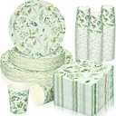 Dandat 250 Pcs Sage Green Party Plates and Cups Sets Disposable Paper Plates Cups Napkins Party Supplies Eucalyptus Dinnerware for Boho Bridal Shower Baby Shower Wedding Birthday Garden, Serves 50