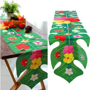 Hahafelt 8.8 Ft Artificial Palm Leaves Table Runner Tropical Palm Leaves Table Runner Hawaiian Faux Leaf Hibiscus Tablecloth for Hawaiian Wedding Jungle Summer Party Tropical Baby Shower Decorations