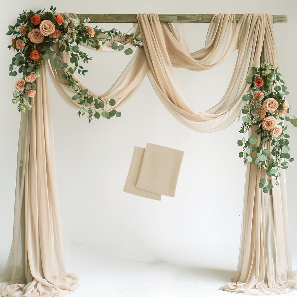 Wedding Arch Draping Fabric 2 Panels 28.7" x 20FT Champagne Sheer Chiffon Backdrop Drapes for Wedding Ceremony Birthday Party Bridal Shower Outdoor Decoration