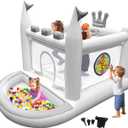 Inflatable Bounce House for Kids, PVC Small Bouncy Castle Outdoor with Basketball Hoop, Ball Pit, Rings, Target Game, Jumping, Pump Included, 98"L x 70"W x 65"H