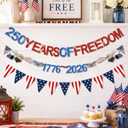 Breling 3 Pcs 4th of July Party Decoration 250th Anniversary Banner 8.2 ft Glitter Red White Blue Banner 250 Years of Freedom 1776-2026 for Independence Day Patriotic