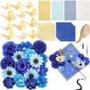 Wavwavw 43 PCS DIY Graduation Cap Decorations Kit, Grad Cap Decorations Included Faux Flowers 3D Butterfly Self Adhesive Rhinestones Stickers Alphabet Letter Stickers for Grad Party Decor(Blue)