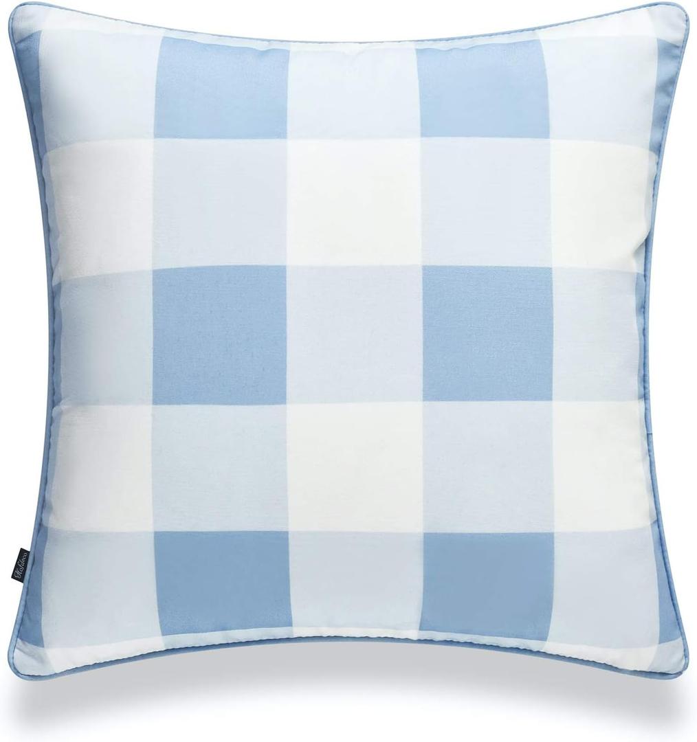 Hofdeco Coastal Patio Indoor Outdoor Pillow Cover ONLY for Backyard, Couch, Sofa, Baby Blue Buffalo Check, 20"x20"