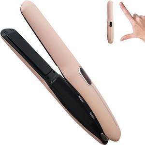 Cordless Hair Straightener and Curler 2 in 1 Portable Flat Iron Wireless Hair Straightener for Travel, USB-C Rechargeable 4800 mAh Battery Fast Heating Pink