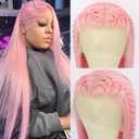 Light Pink Synthetic Lace Front Wigs Long Straight Hair Pink Lace Wigs Natural Hairline Pre Plucked Glueless Synthetic Lace Wigs Heat Resistant Fiber Hair Light Pink Wigs for Women Daily Wear