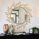 Chende 39" x 39" Gold Decorative Wall Mirror, Large Round Mirror with Metal Leaves, Gold Frame for Living Room, Entrance, Dining Room, Bedroom
