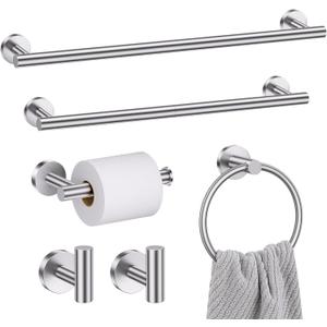 Bathroom Hardware Set, 6-Piece Towel Bar Set Brushed Nickel Towel Holder Set Includes 19.68/23.6 in Towel Bar,Toilet Paper Holder,Towel Ring and Towel Hook Wall Mount Bathroom Accessories Set