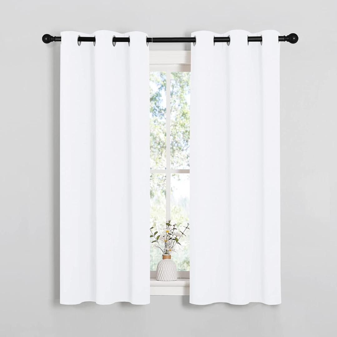 NICETOWN 50% Light Blocking Curtain Panels for Bedroom, Home Decoration Easy-Care Solid Grommet Draperies & Drapes, Window Covering for Kitchen (2 Panels, 34 by 54, White)