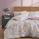 CASAAGUSTO Full Comforter Set, 7 Pieces Bed in a Bag Full Pinkish Floral Comforter Set with Flowers Leaves Pattern, Soft Seersucker Design All Season Full Size Bedding Set