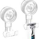 LUXEAR Suction Hooks, 2 Pack Razor Hooks Removable & Reusable Suction Shower Hook Waterproof Powerful Vacuum Suction Hanger for Towel Bathrobe Loofah Bathroom Kitchen Storage Hooks Weather Hanger Hook