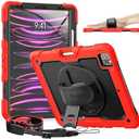 Timecity Protective Case for iPad Pro 12.9 inch 6th/ 5th/ 4th/ 3rd Generation, with Strong Protection, Screen Protector, Hand/Shoulder Strap, Rotating Stand, Pencil Holder - Red