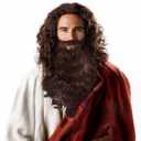 MCJC Biblical Costume Long Brown Wig and Beard Set, 18.1 inch Length, Halloween Religious Role Play