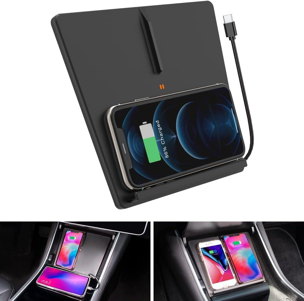TAPTES Wireless Charger for Tesla Model 3 2017 2018 2019 2020 Accessories,Wireless Phone Charging Pad Car Interior Center Console Accessories for Any Enable Phone(Pre-June 2020)