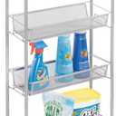 mDesign Slim Steel Metal Rolling Utility Cart Storage Organizer Trolley with 4 Basket Shelves for Laundry Room, Kitchen, Bathroom Organization - Narrow Holder for Detergent - Biro Collection, Silver