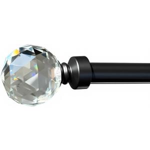 Iron Home Luxury Curtain Rod 32207 Inches, Heavy Duty 1-Inch Metal, Black Finish with Crystal Finials, Adjustable for Small to Large Windows, Sliding Doors & Patio Curtains