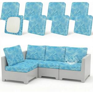 8 Pack Outdoor Cushion Covers Water Resistant High Stretch Fit Patio Cushion Covers 180g Couch Seat Slipcovers Machine Washable Pet & Kids Friendly Home Refresh 20-27 Inch, Water Ripple