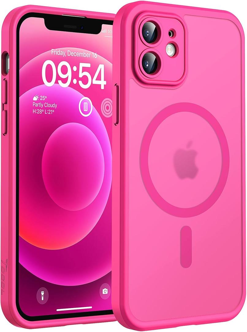 TOCOL 3 in 1 Magnetic for iPhone 12 Case Upgraded Full Camera Protection Compatible with Magsafe 15FT Military Grade Protection Bumper 6.1 Hot Pink